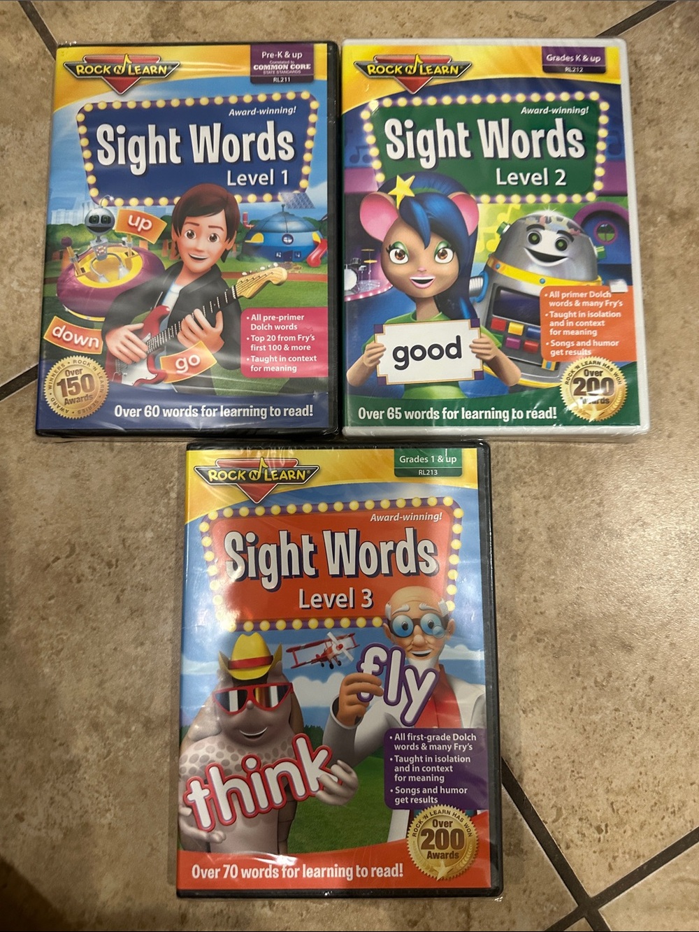 Sight Words Level 1-3 Educational DVD Set - Blue/Green/Orange